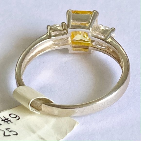 Sterling Silver Yellow Cubic Zirconia Ring Cocktail Size 9 Princess Cut 925 - Picture 5 of 10